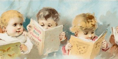 Ilustración retro de niños leyendo