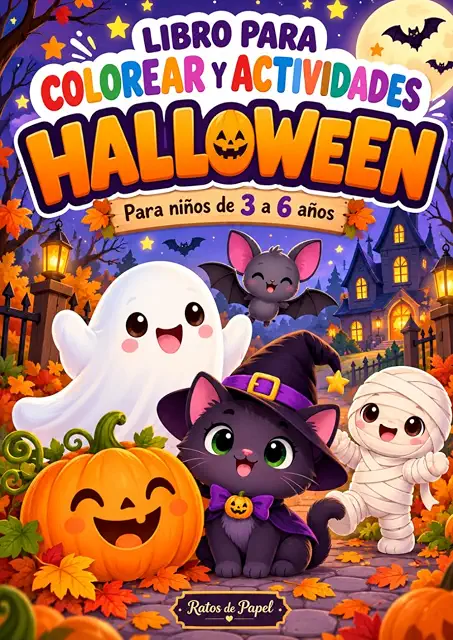 Portada de Colorear y actividades de Halloween (3 a 6 años)